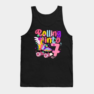 rolling into 7 - 7th birthday girl roller skates theme party Tank Top